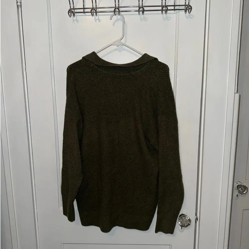 New Aerie Collared V Neck Oversized Knit Sweater Green Women's size S